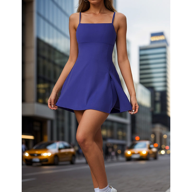 Womens Spaghetti Strap Tennis Dress With Shorts Workout Side Slit Active Golf Dresses CJ US
