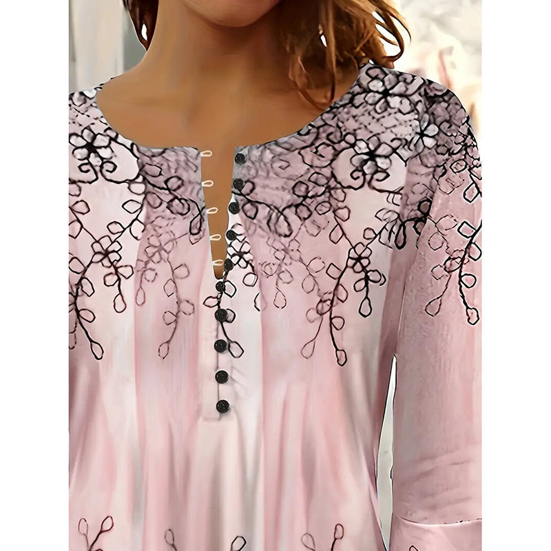 Women’s V-Neck 3/4 Sleeve Button-Front Tunic Blouse CJ
