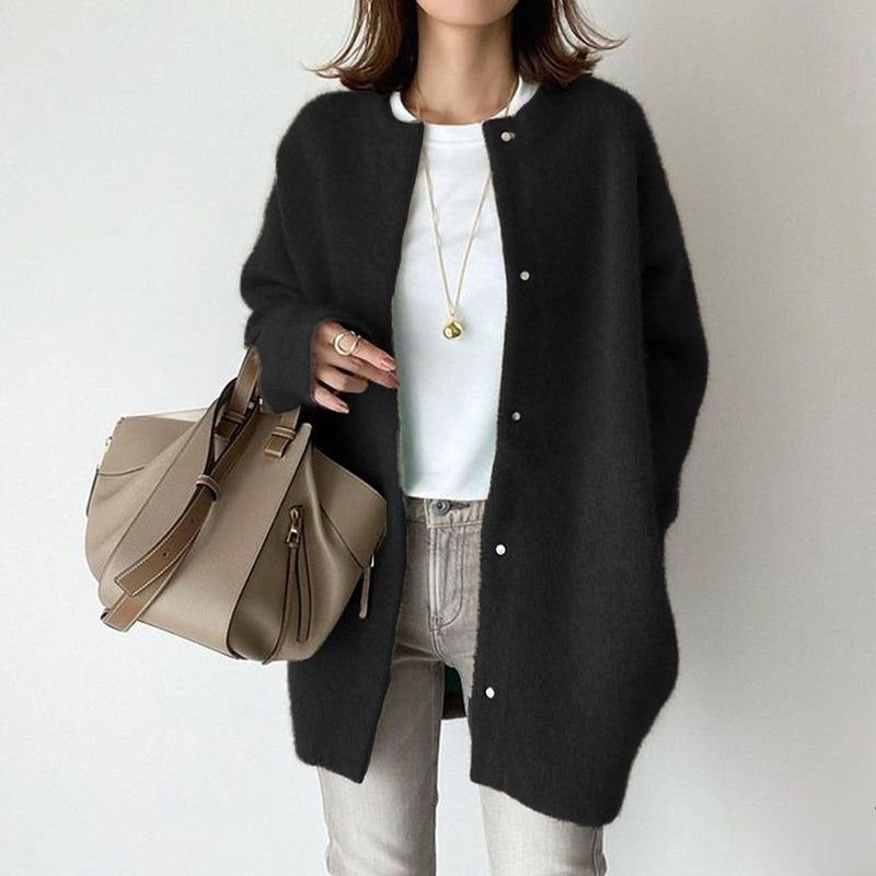 Women's Solid Color Wool-like Coat, Oversized Long Sleeve Button Up Trench For Fall Winter Casual Outwear CJ US