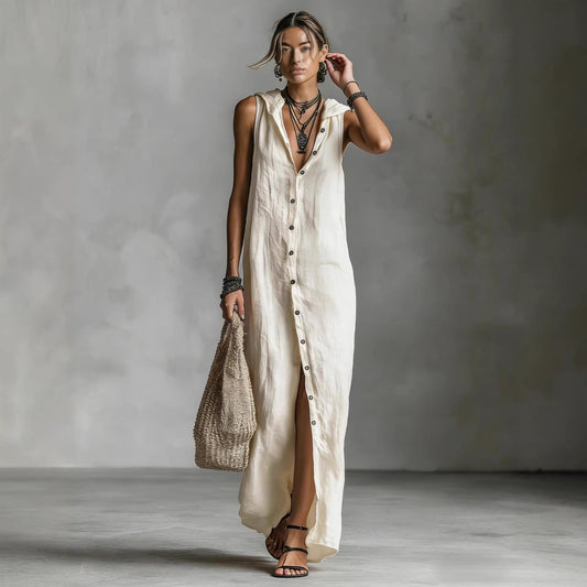 Sleeveless hooded breasted dress 