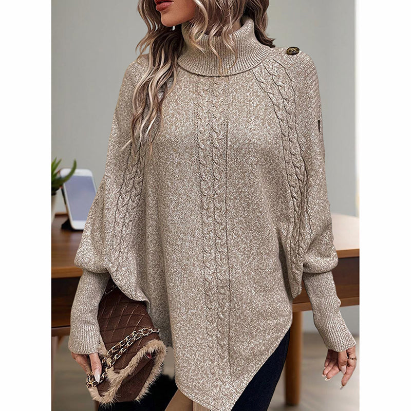 Women's Asymmetry Hem Turtleneck Sweater - Batwing Long Sleeve Casual Pullover For Fall Winter 