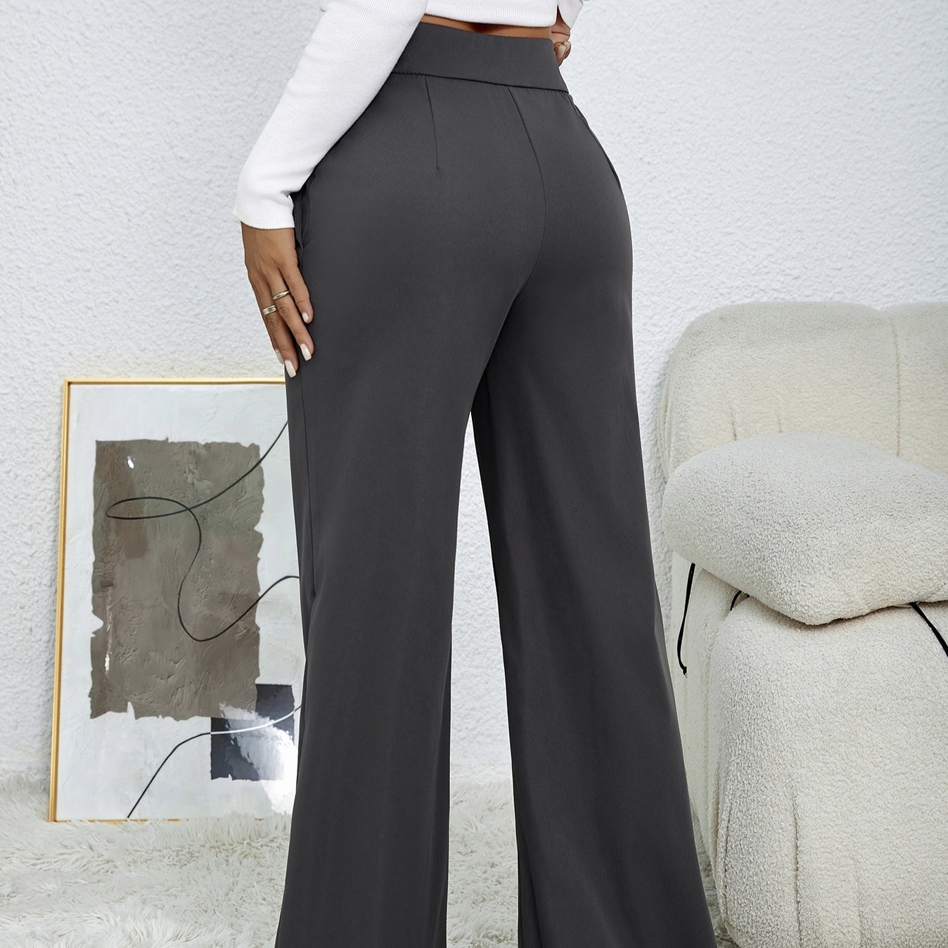 Ladies' Solid Color Loose Wide Leg Straight Leg Pants CJ US