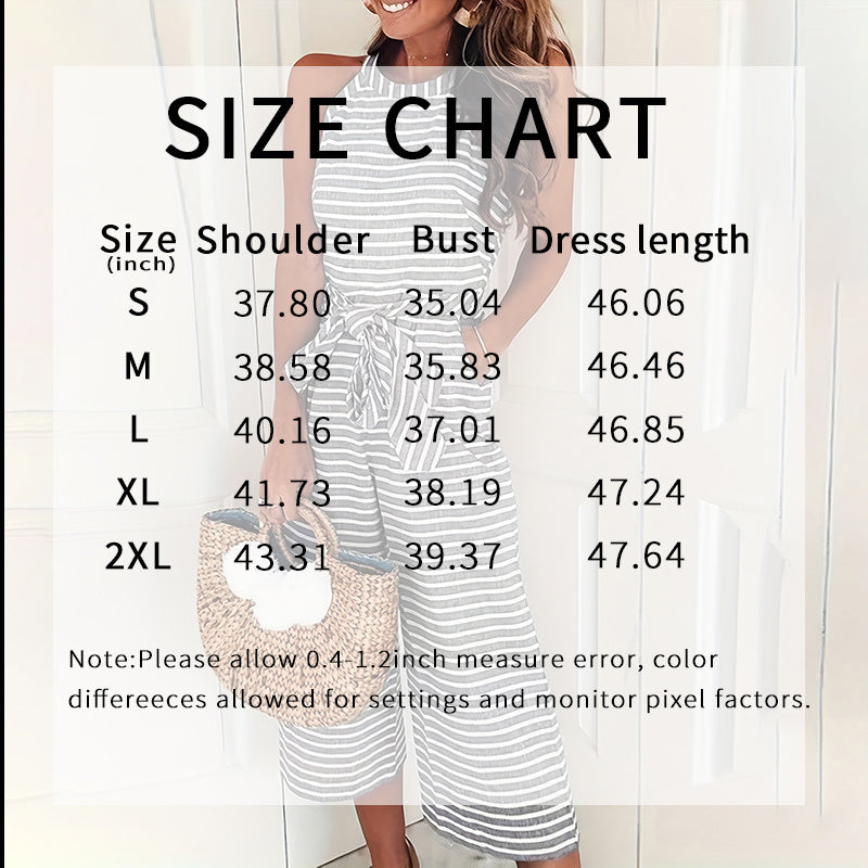 Casual Striped Jumpsuits Summer Cap Sleeve Wide Leg Jumper CJ US