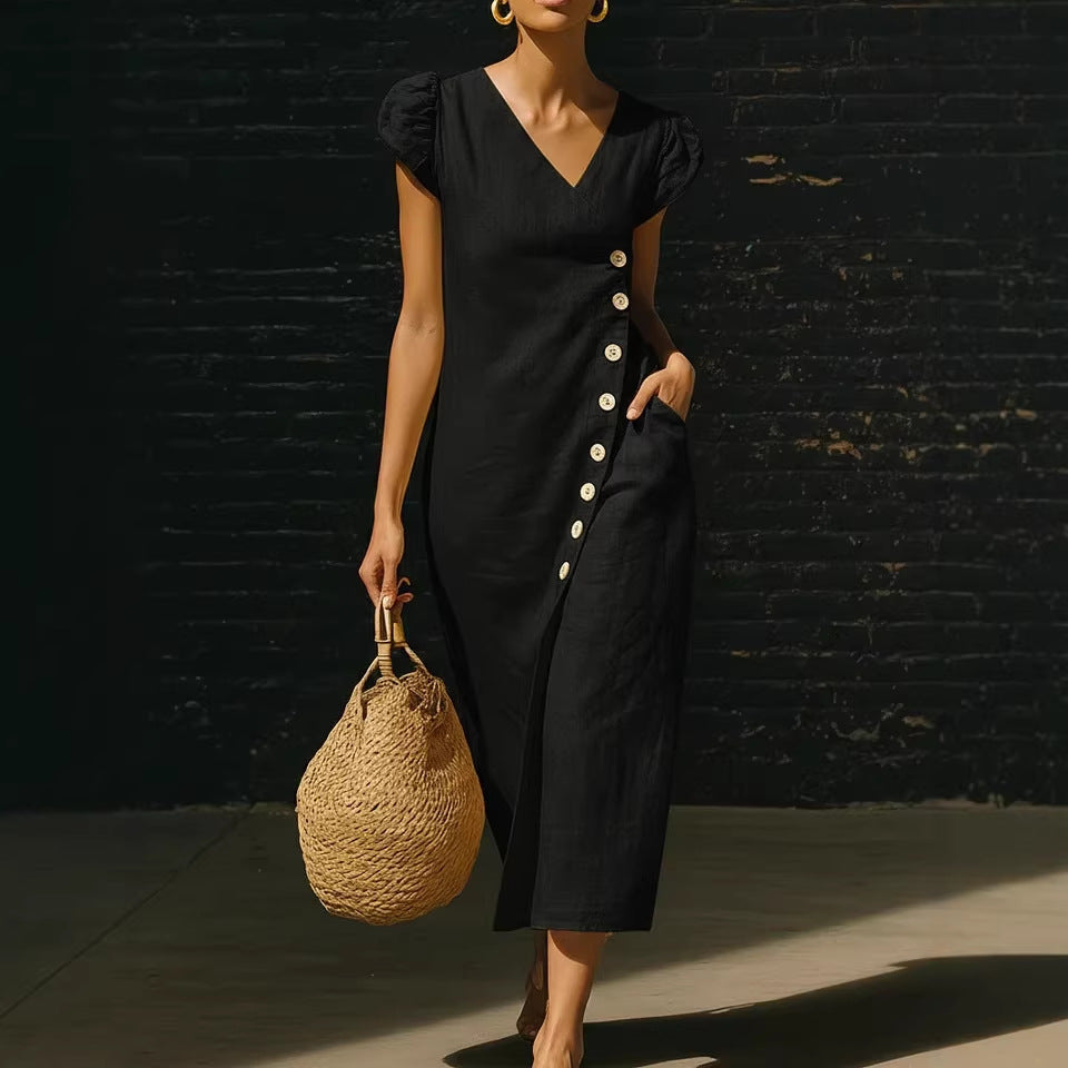 Women's Casual V-Neck Short-Sleeve Dress 