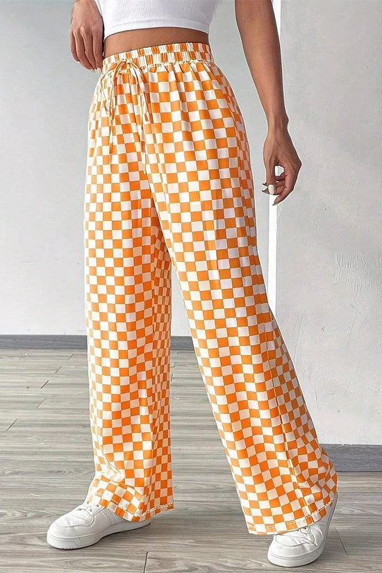 Checkerboard High-Waisted Wide Leg Pants 