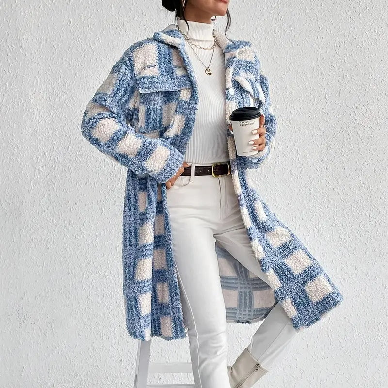 Women's Lightweight Plaid Jacket, Button Down Fleece Jacket, Long Sleeve Fall Outerwear Coat CJ US