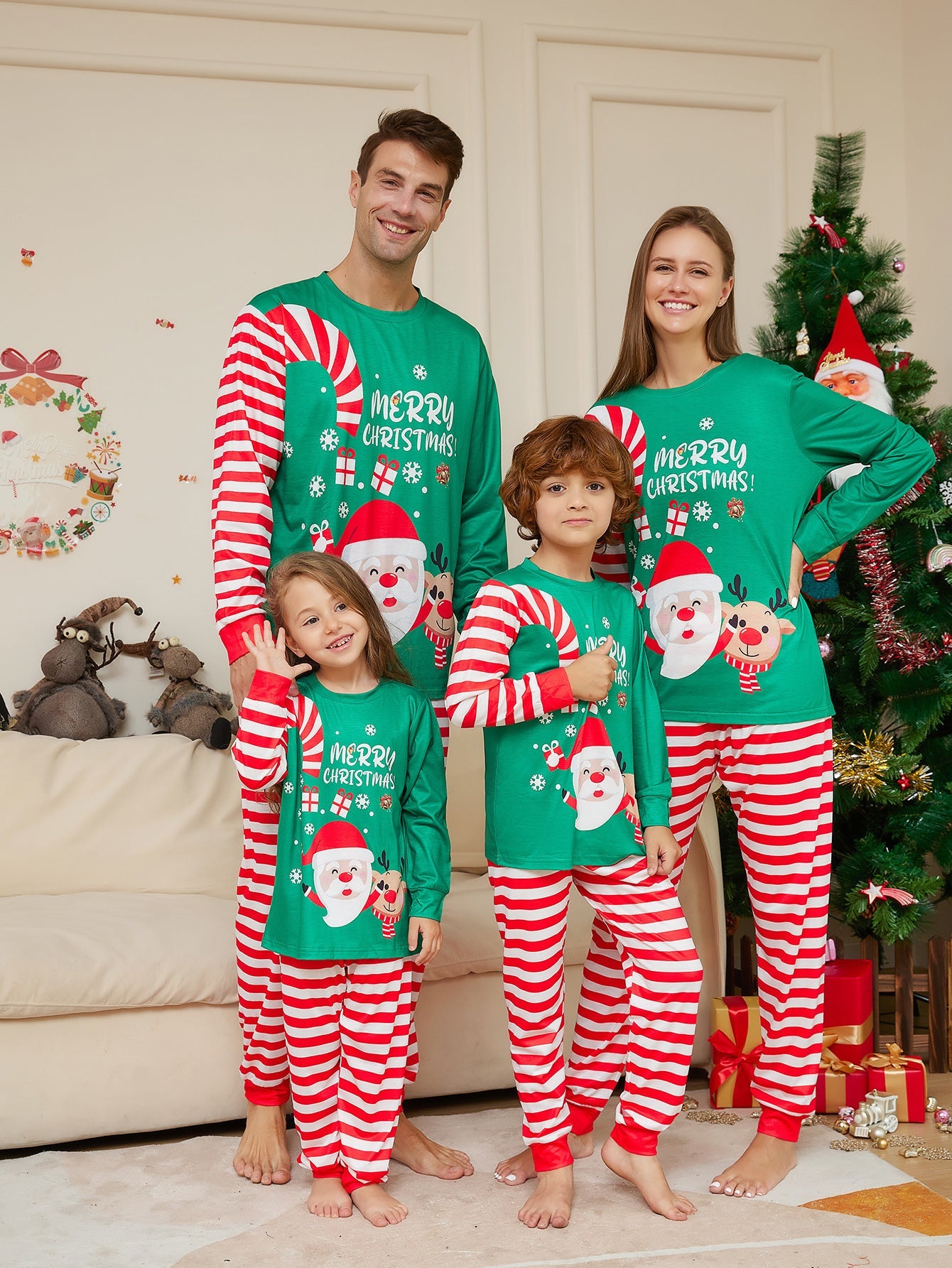 New Cartoon Santa Claus Letter Printing Parent-child Christmas Pajamas Home Wear Suit CJ