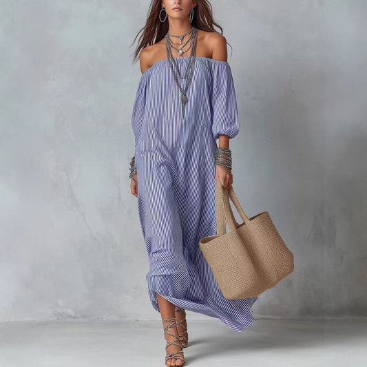 New SpringSummer Elegant Striped Loose-Fit Chic Holiday Dress For Women 
