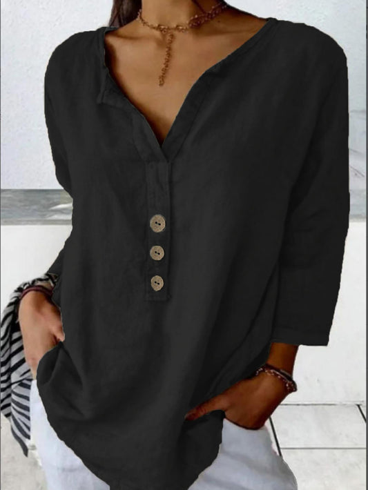 Solid Color Notched Collar Shirt Casual Button-down Shirt CJ US