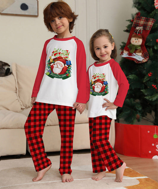 Christmas Parent-Child Clothes Set Long Sleeve T-Shirt Plaid Pants Family Matching Pajamas CJ