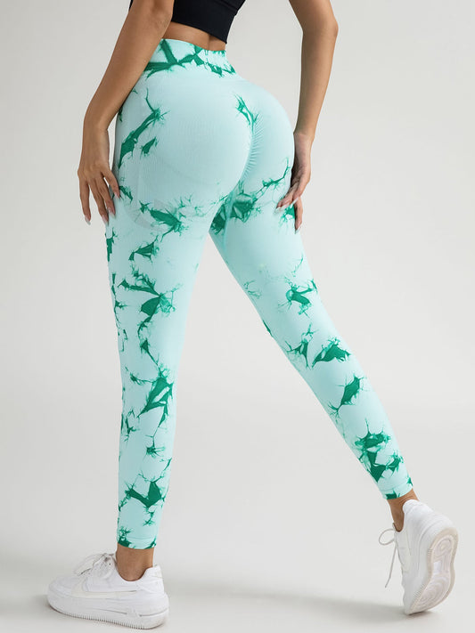 New Style Women's High-Waisted Yoga Leggings With Hollow-Out & Tie-Dye Design CJ US