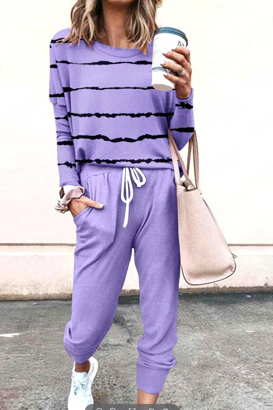 Loose Solid Color Long Sleeve Casual Set 