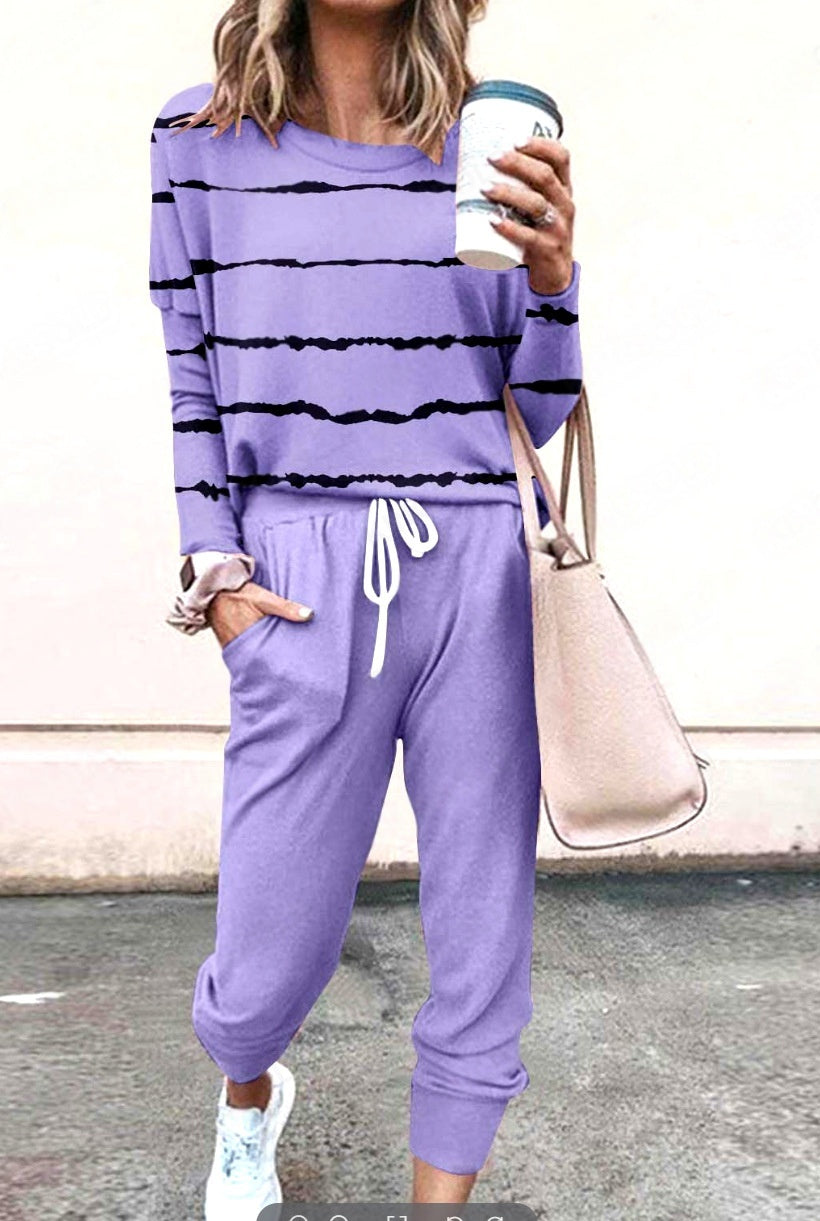 Loose Solid Color Long Sleeve Casual Set 