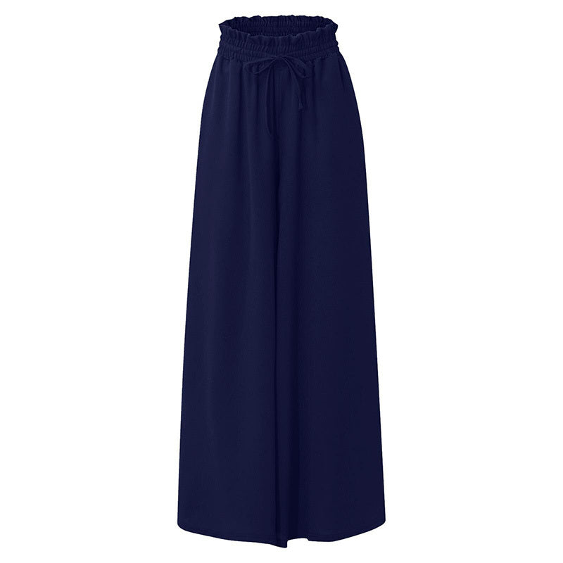 Women's High Waist Wide Leg Pants Elastic Drawstring Casual Loose Flowy Trousers With Pockets CJ US