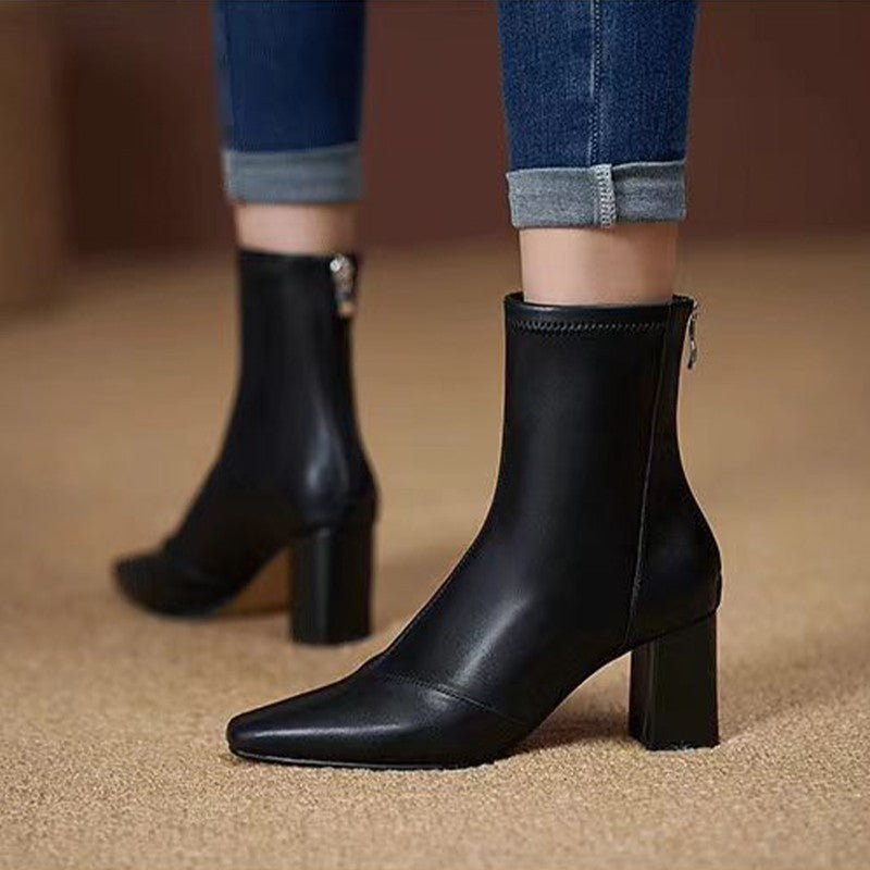 Soft Leather Back Zipper With Velvet To Show Skinny Boots CJ