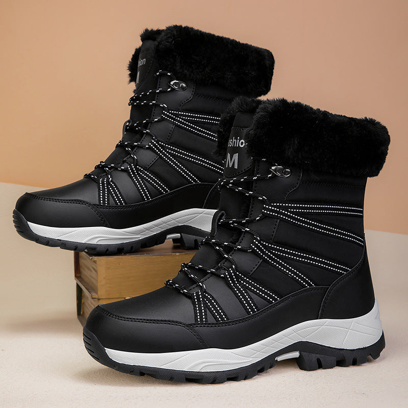 Winter Fleece-lined Thicker Non-slip Cotton-padded Shoes Outdoor Middle Boots CJ