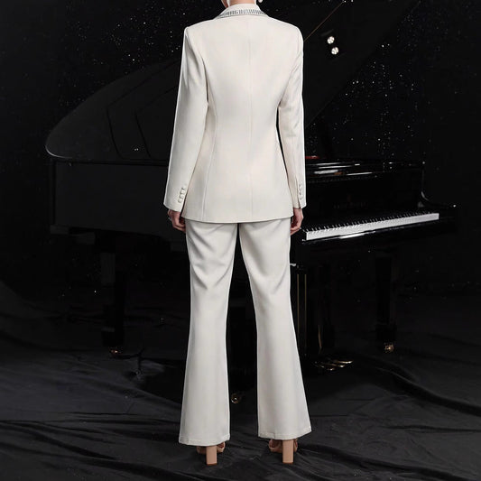 Women's Fashionable, Elegant Hollow-Out Suit Jacket And Pants Set 