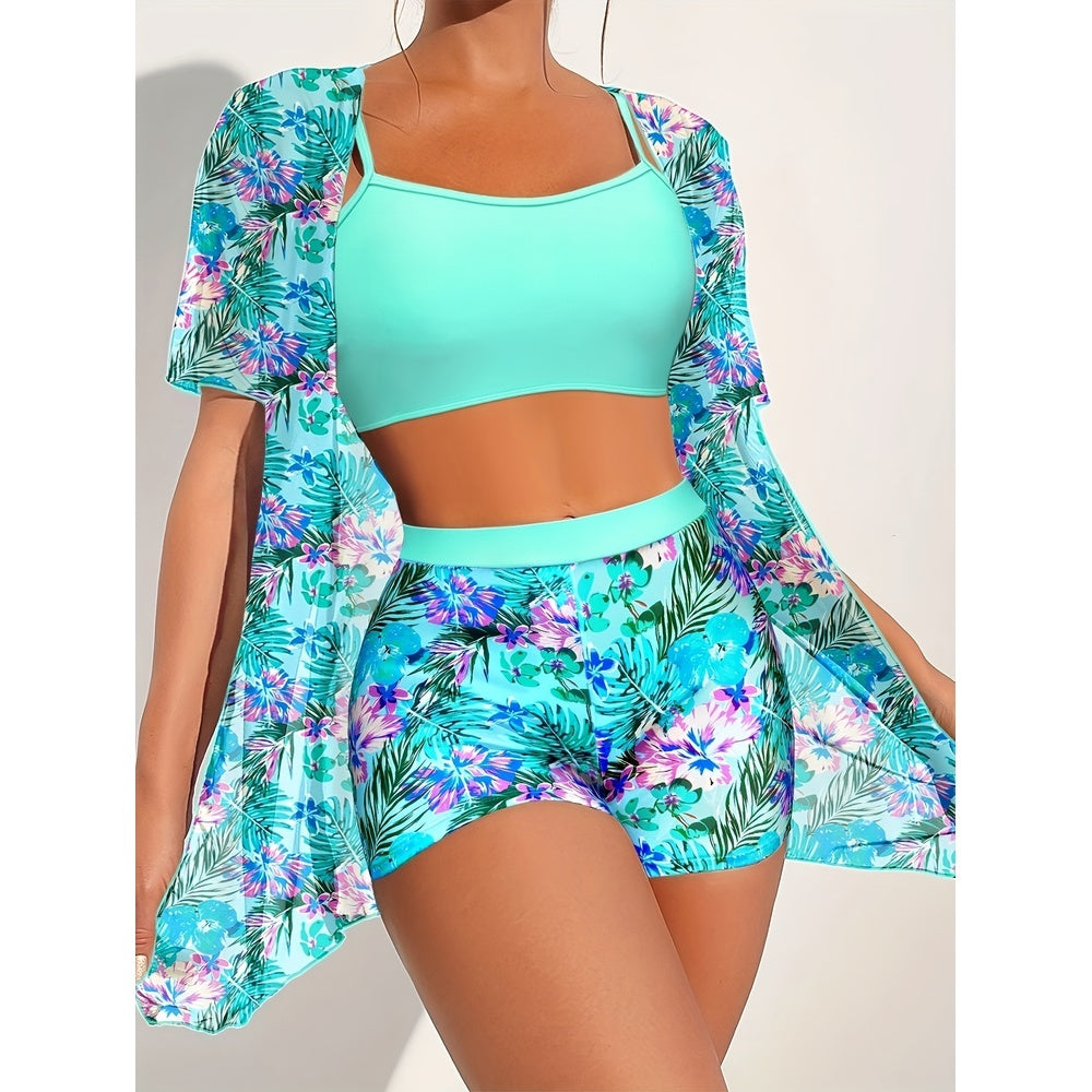 Local WarehouseFashionable Printed Slimming High Waisted Bikini Three Set Beach Vacation Sunscreen Swimsuit CJ US