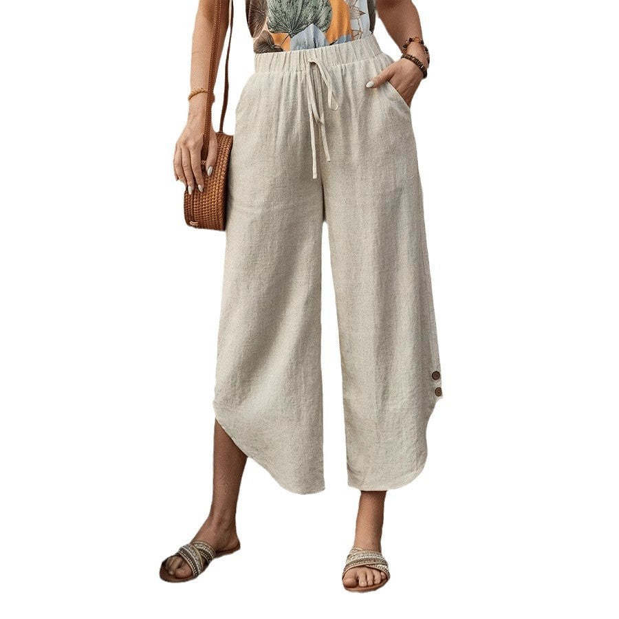 🌿 Women's Cotton-Linen Cropped Drawstring Pants FitiqueFit