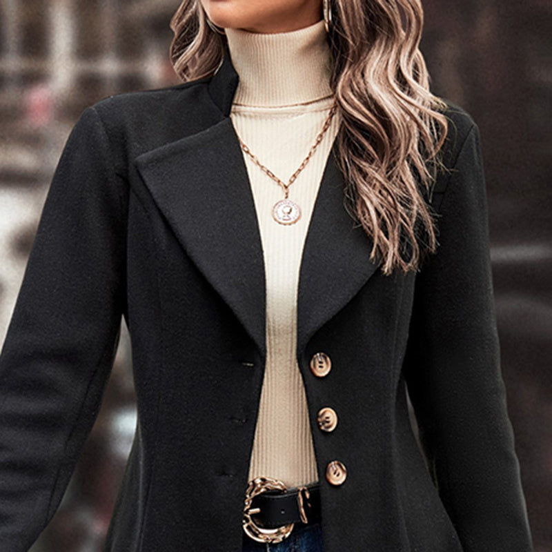 “Women’s Lapel Collar Single-Breasted Long Pea Coat Overcoat” CJ US