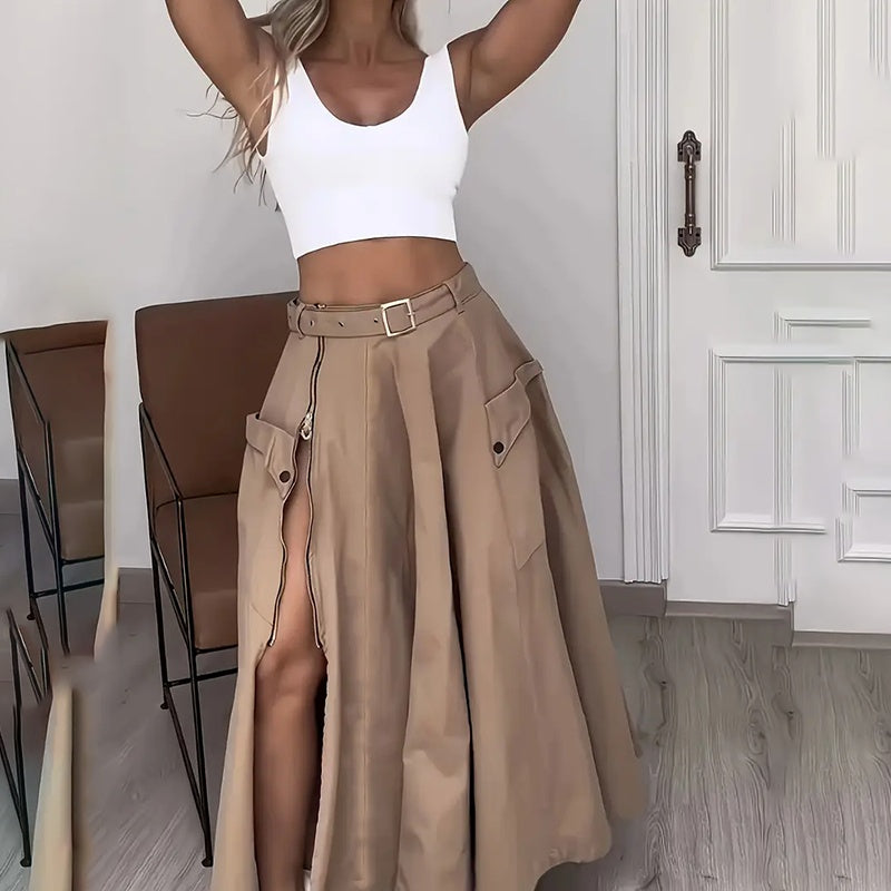Women’s Cropped Vest & High-Waisted Slit Skirt Matching Set CJ US