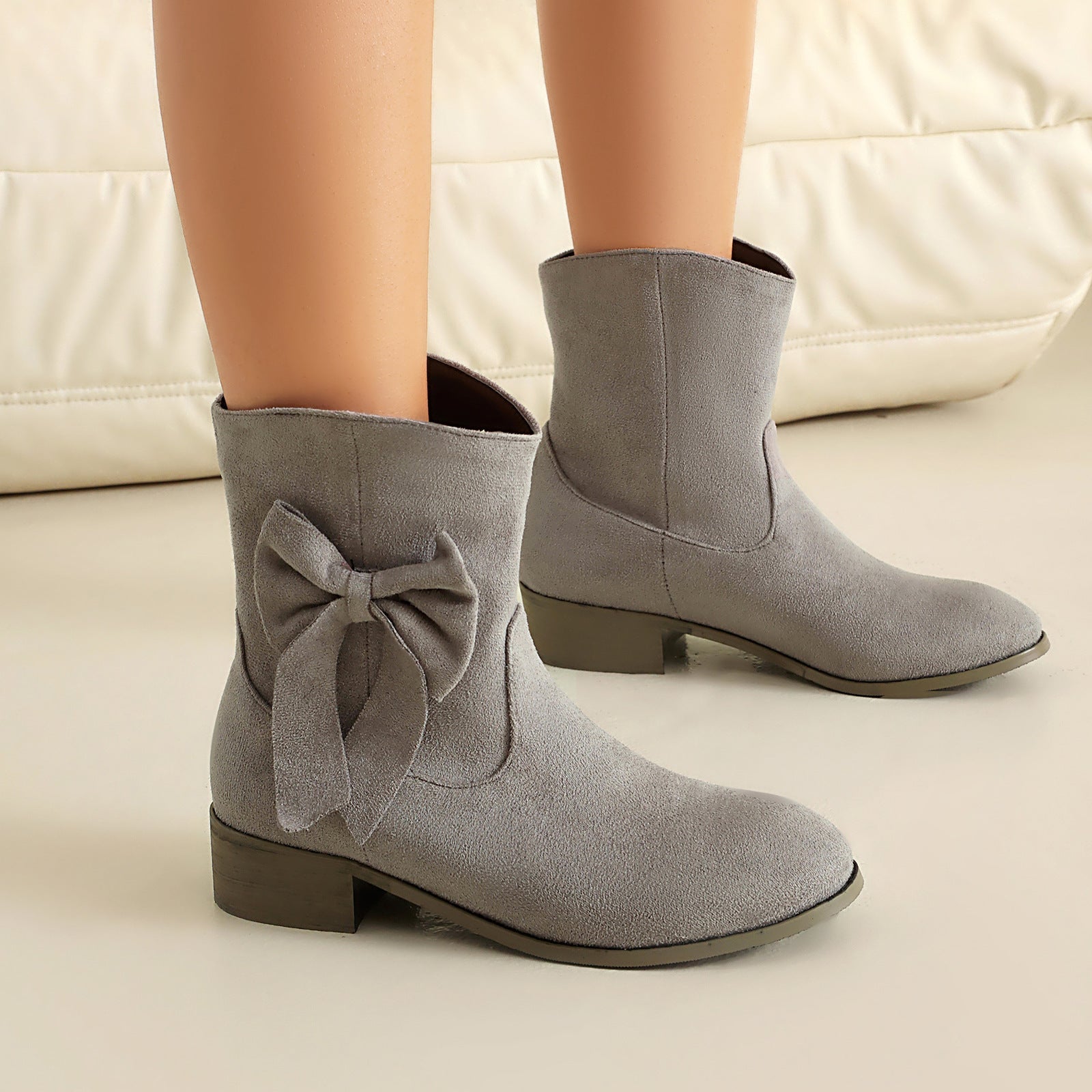 Low Heel Suede Large Size Sweet Bow Casual Boots CJ