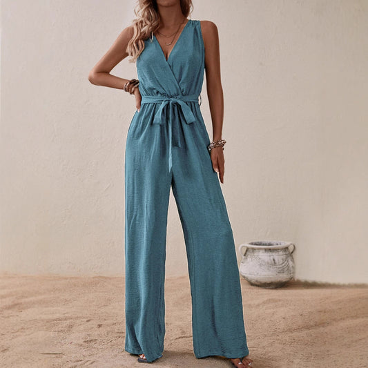 Strap High-Waist Sleeveless Jumpsuit Fashion Casual Set 