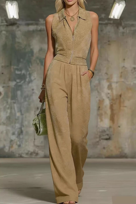 Printed Zip-up Sleeveless Jumpsuit 