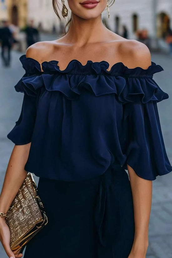Solid-color Sexy Loose Off-shoulder Shirt 