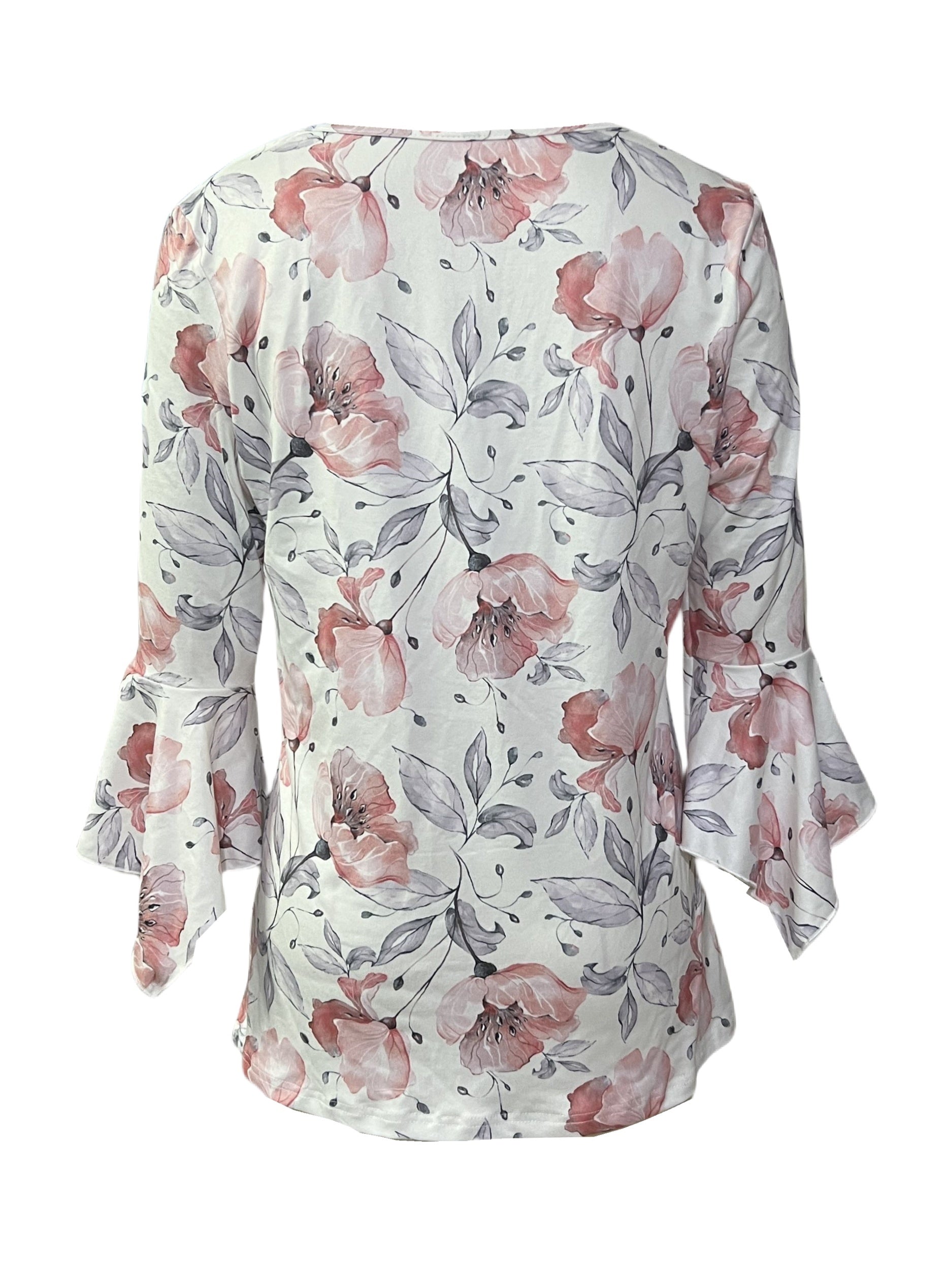 Spring And Autumn New Printed Spike Button Irregular Three-quarter Sleeve T-shirt Casual Top CJ US
