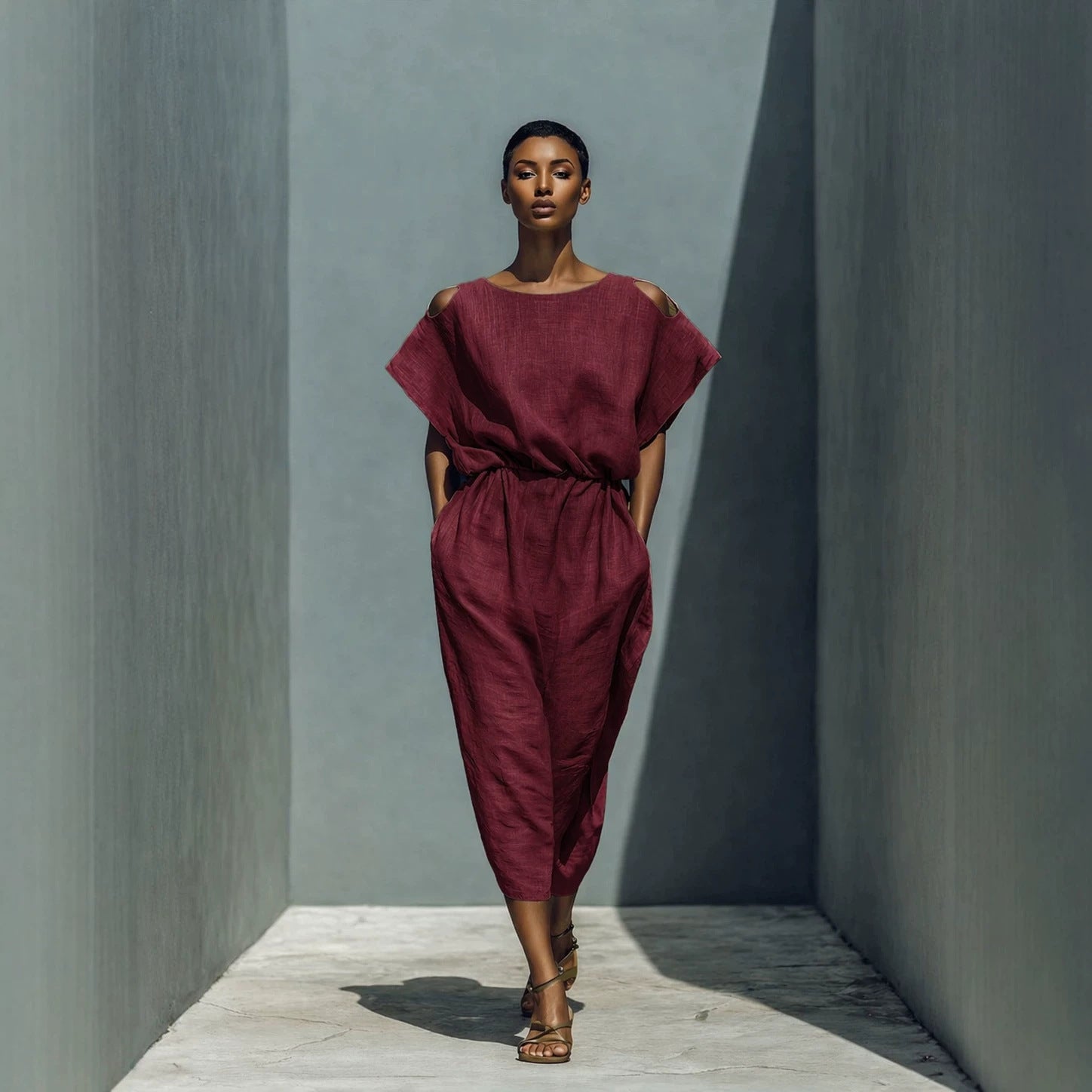 Womens Batwing Sleeve Off-Shoulder Elastic Waist Dress 
