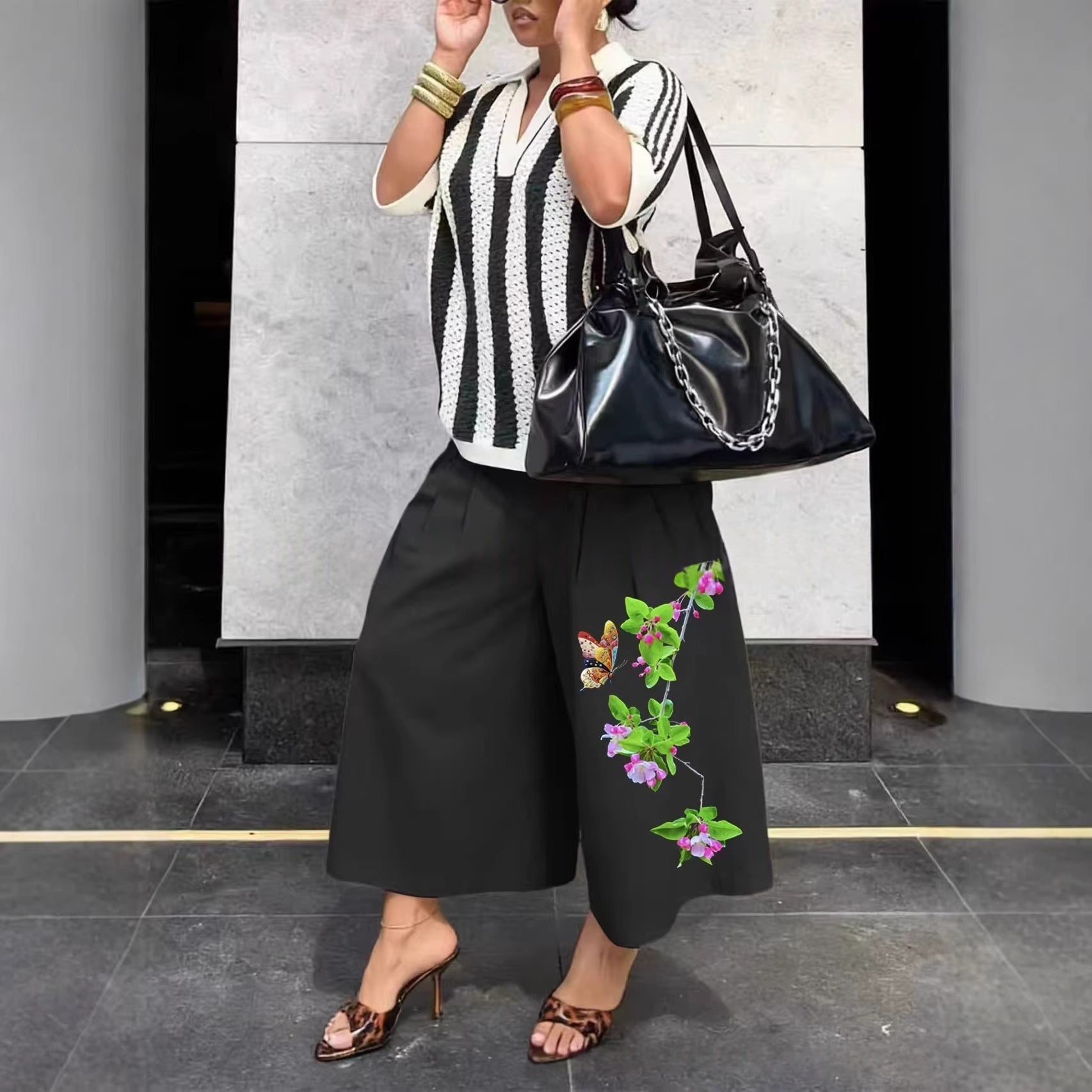 Fashionable Casual Camouflage Workwear-style Loose Wide-leg Pants 