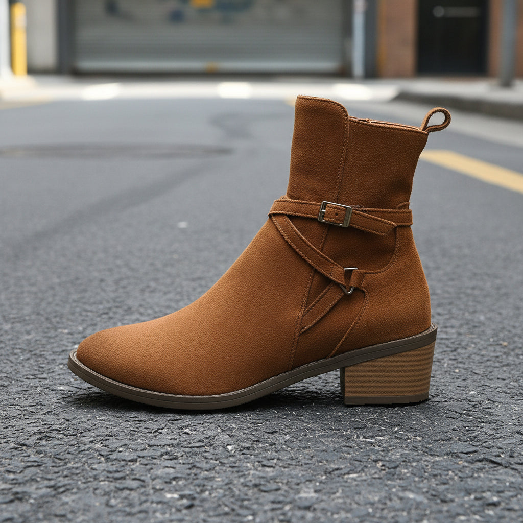 New Cross-strap Side Zipper Mid-heel Ankle Boots For Women 