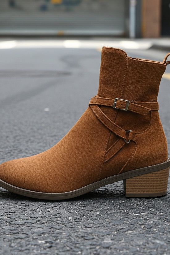 New Cross-strap Side Zipper Mid-heel Ankle Boots For Women 