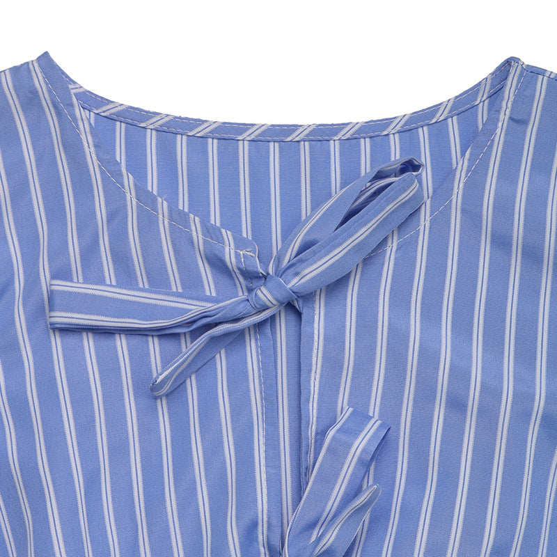 Women's Striped Tie Front Puff Sleeve Summer Casual Mini Dresses Loose Flowy Sundress CJ US