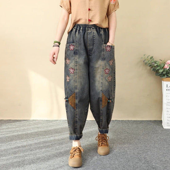Spring Loose Patchwork Plus-size Cropped Harem Pants 