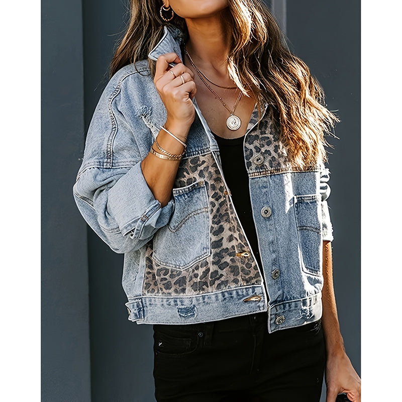 Women's Cropped Distressed Denim Jacket Ripped Button Down Jean Jacket Long Sleeve Casual Streetwear Coat CJ US