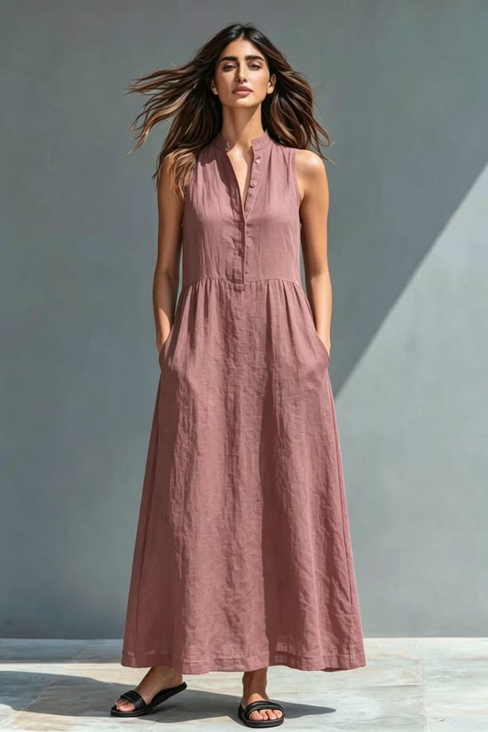 Resort-style Stand-collar Maxi Dress 
