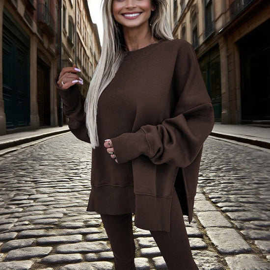 Women’s Solid Color 2-Piece Tracksuit — Crewneck Sweatshirt CJ US