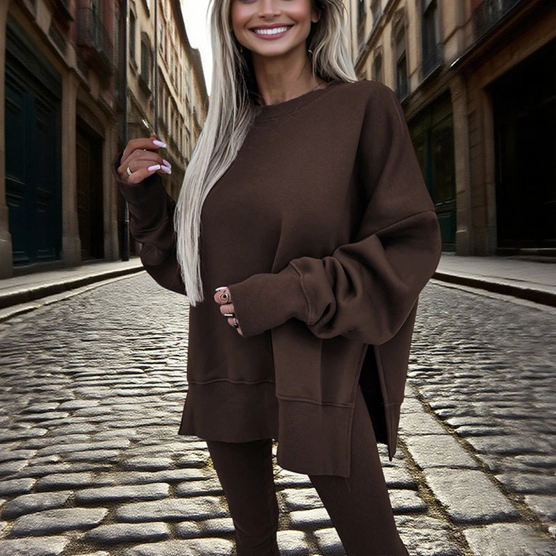 Women’s Solid Color 2-Piece Tracksuit — Crewneck Sweatshirt CJ US