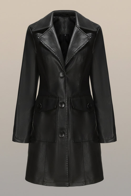 Long Leather Trench Coat Fashionable Outerwear For Women 