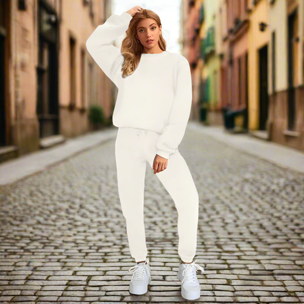 Women's Solid Color Round Neck Pullover Sweatshirt Pants Diversi Fashion™