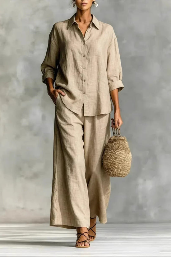 Women's Cotton And Linen Wide-leg Pants Suit 