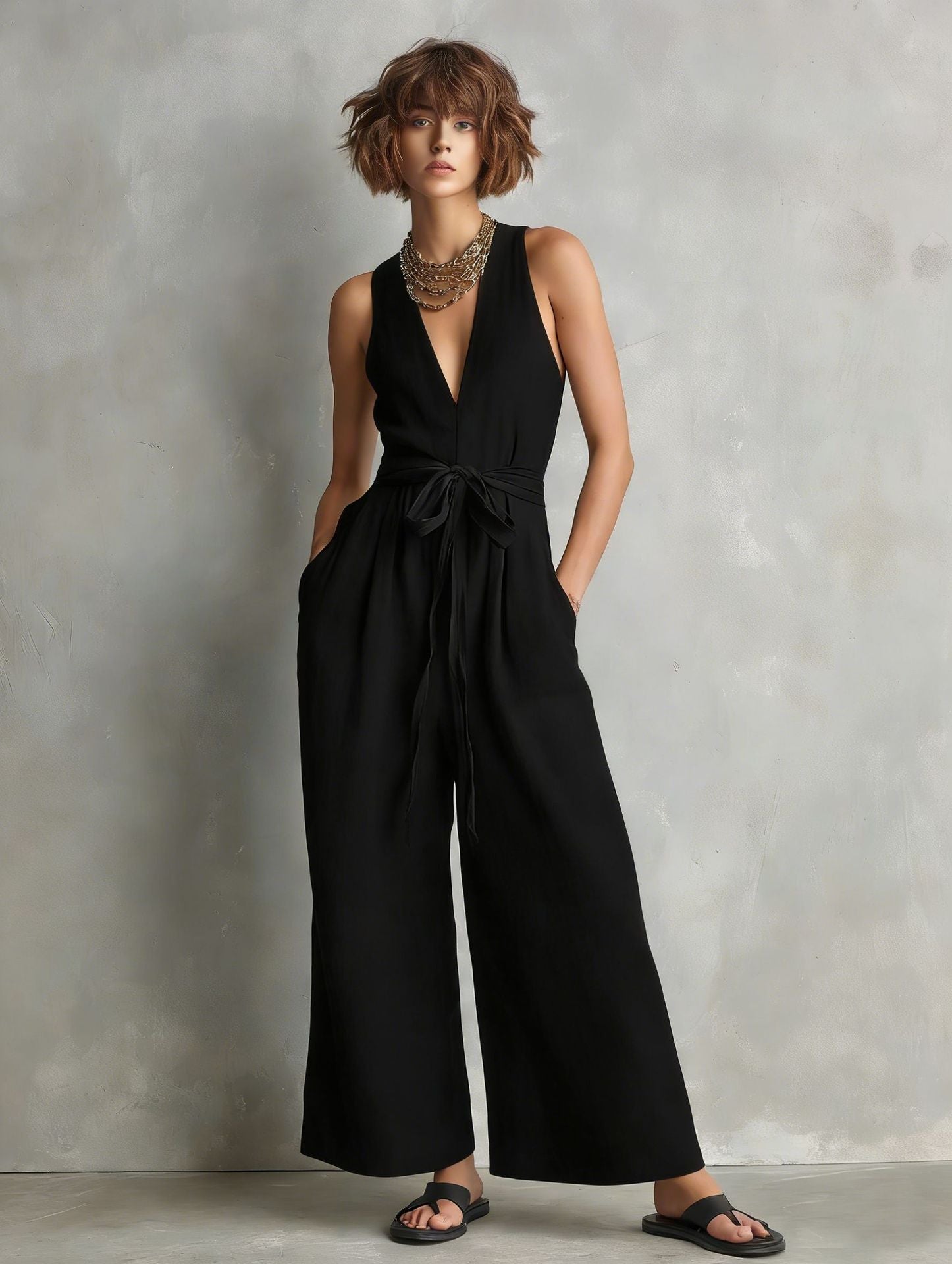 Elegant Commuter V-Neck Jumpsuit For Women 