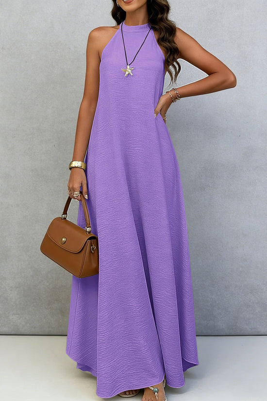 Women Summer Ice Silk Wrinkle Loose Plus Size Sleeveless Solid Color Swing Long Maxi Dress Vacation Style 