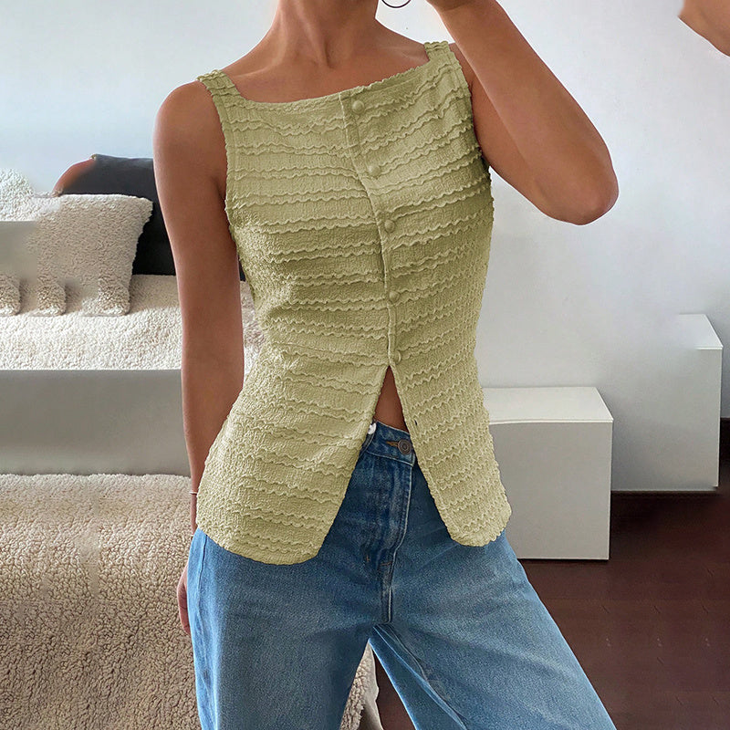 Trendy Square Neck Button Up Vest Top Y2k Going Out Tank Tops CJ US