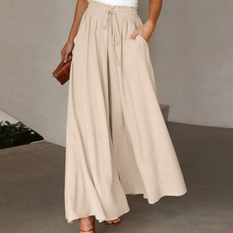Women's High Waist Wide Leg Pants Elastic Drawstring Casual Loose Flowy Trousers With Pockets CJ US