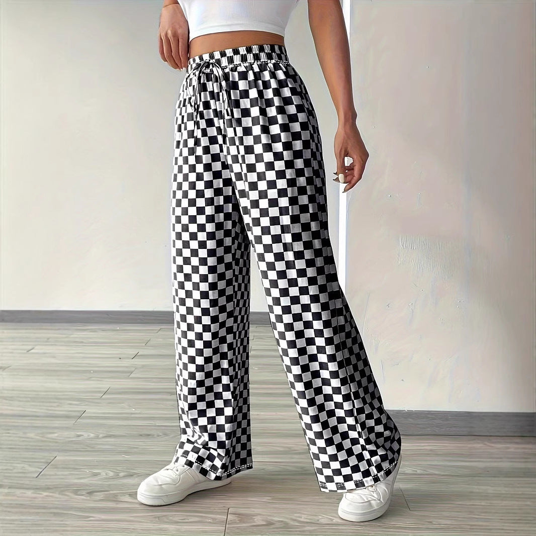 Checkerboard High-Waisted Wide Leg Pants 