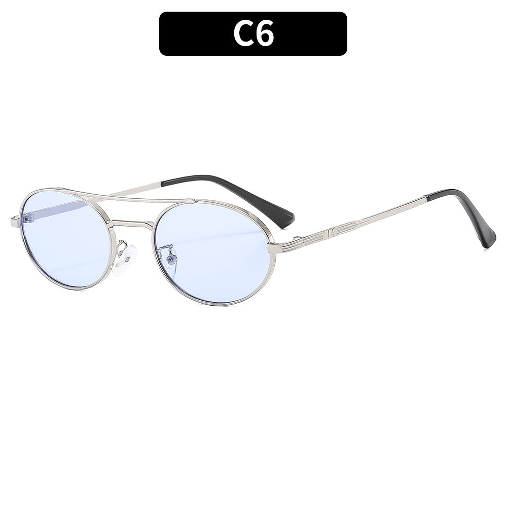 Retro Oval Fashionable Dual-Beam Metal Sunglasses For Sun Protection 