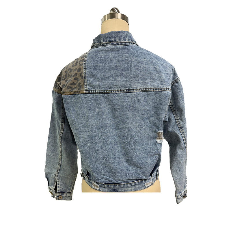 Women's Cropped Distressed Denim Jacket Ripped Button Down Jean Jacket Long Sleeve Casual Streetwear Coat CJ US